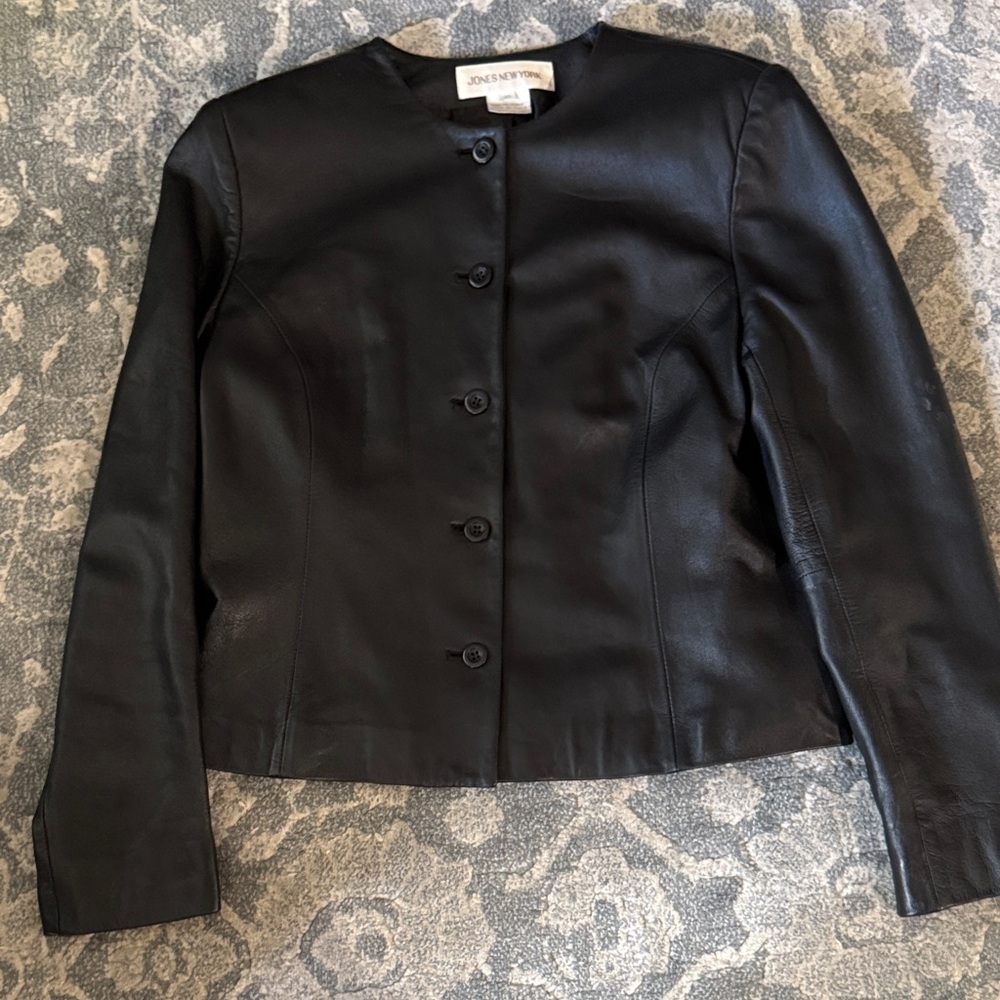 Jones New York Women's Classic Black Leather Jacket